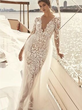 Galina Signature - Embroidered Illusion Bodysuit Wedding Dress & optional skirt